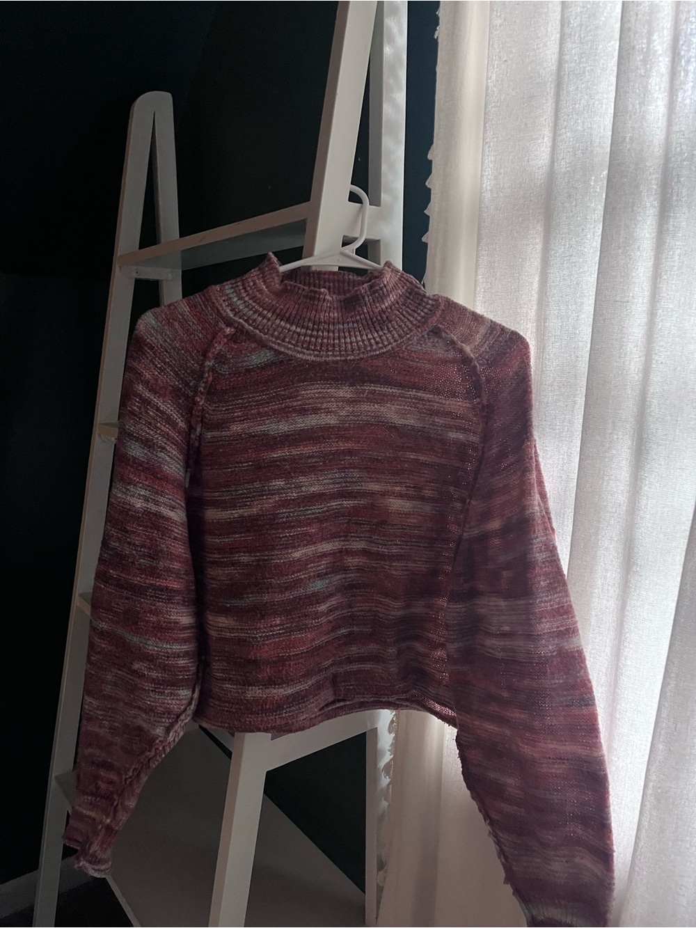 Altar'd State Marled Burgundy and Cream Mock Neck Sweater